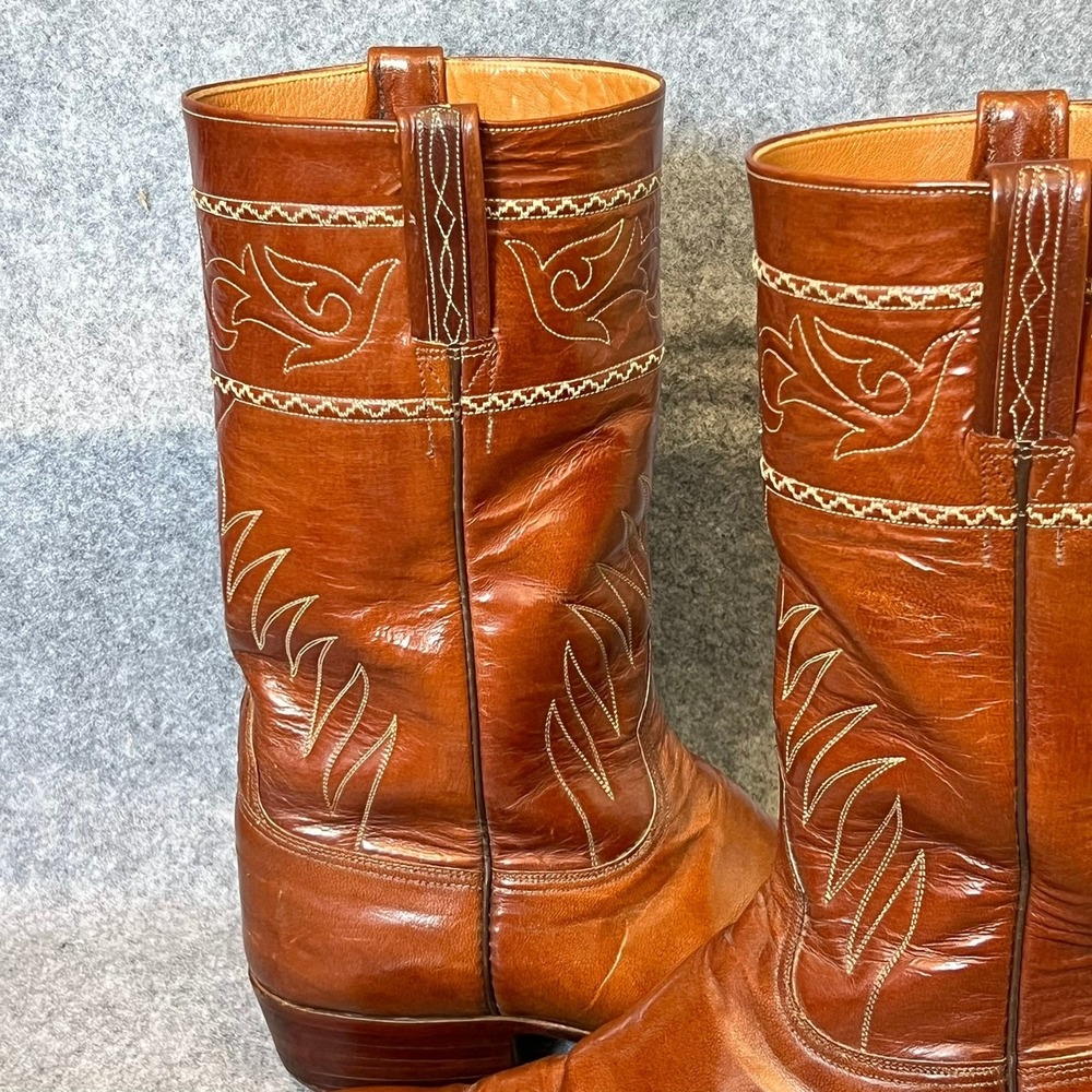 Vtg Lucchese San Antonio Cowboy Boots Mens 10D Shrunken Shoulder Leather Brown - Picture 14 of 16